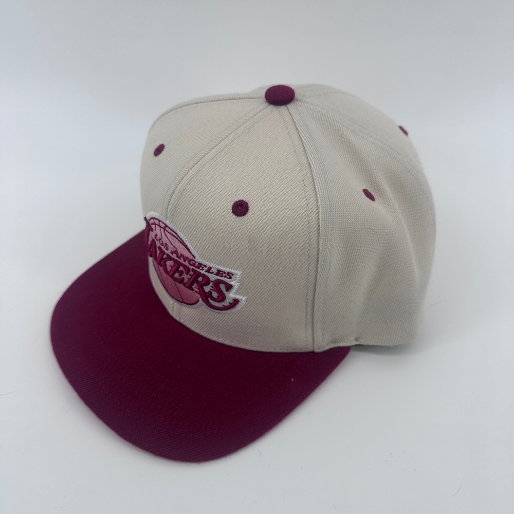 Mitchell & Ness Los Angeles Lakers Hat Mens OSFM Maroon Cream Snapback Cap‎ - Picture 4 of 9